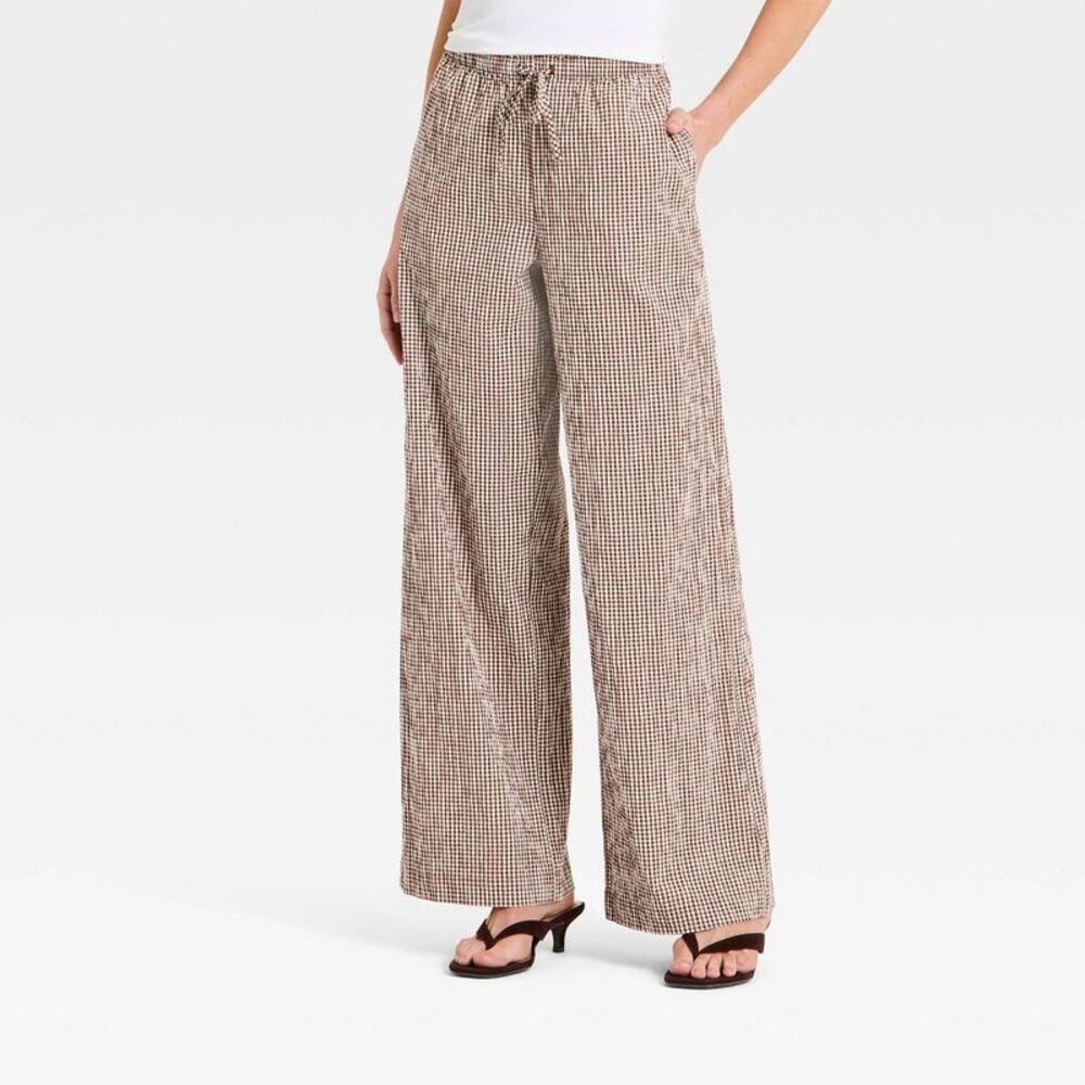 a new day Wide Leg Gingham Pants in Brown and Cream